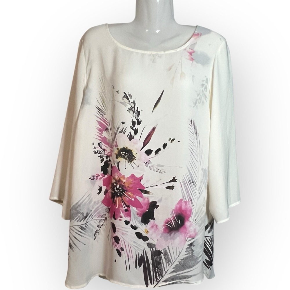 Rose & Olive Ivory Pastel Floral Blouse Semi Sheer Top Art To Wear Lagenlook